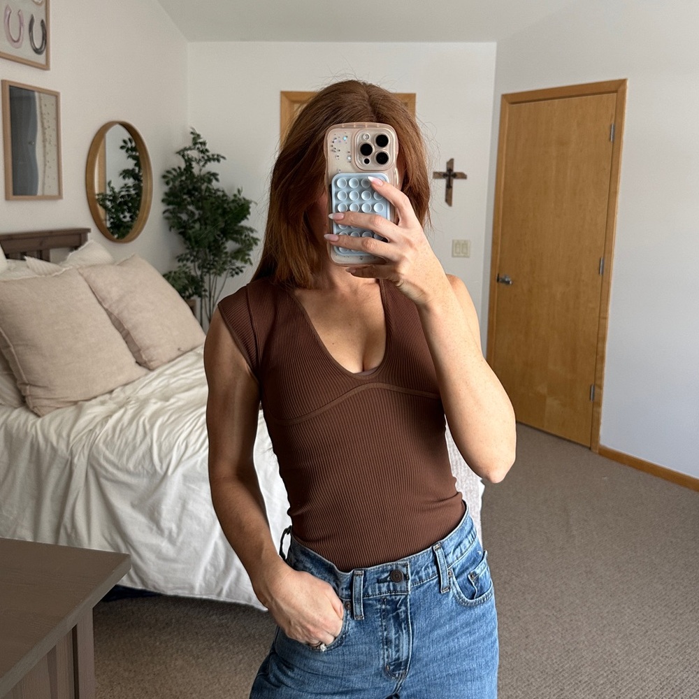 Free People Brown Bodysuit Sleeveless Women's Top (thong back)